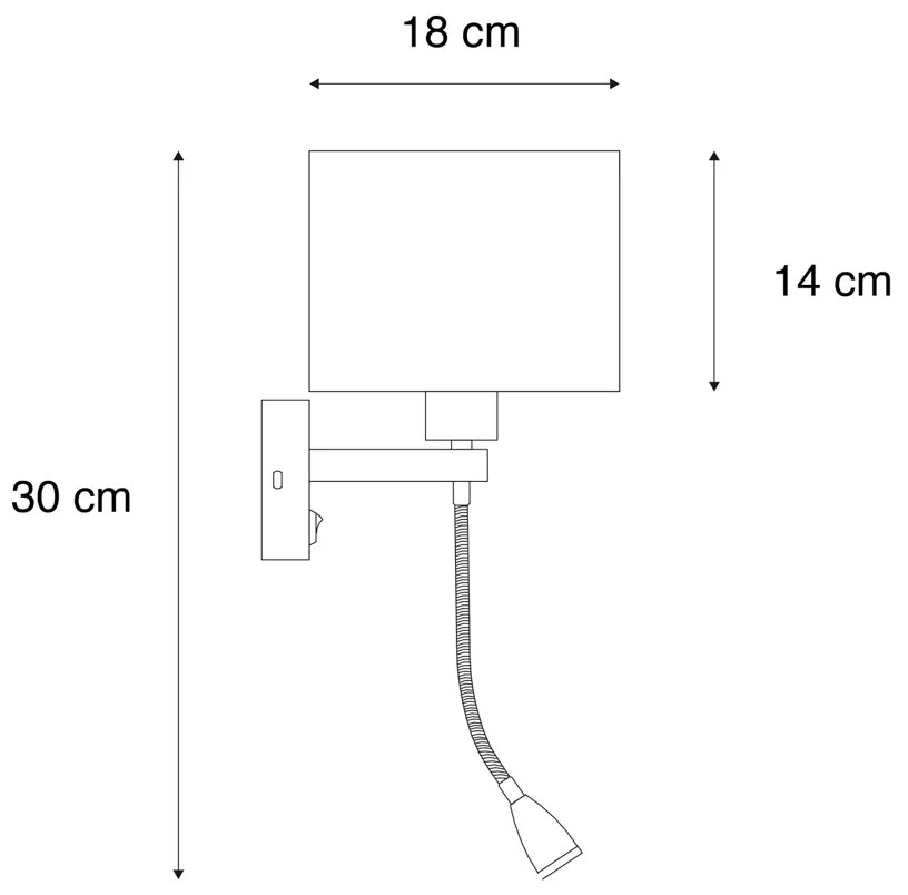 Candeeiro de Parede Preto com Abajur em Veludo Taupe 18cm - Brescia Combi