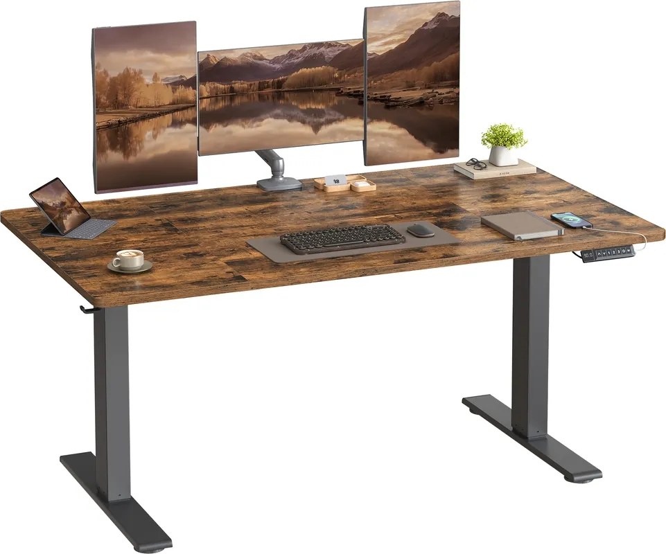 Secretária elétrica com regulação elétrica da altura, 140 x 80 x (72-120) cm, com porta USB-C castanha
