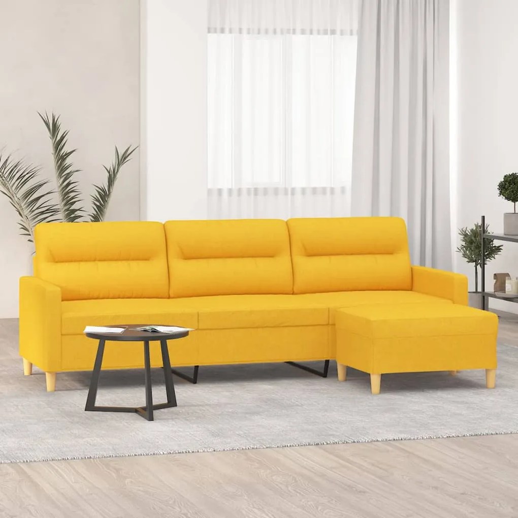 vidaXL Sofá de 3 lugares com apoio de pés 210 cm tecido amarelo-claro