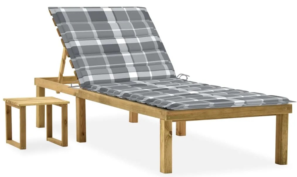 vidaXL Espreguiçadeira de jardim com mesa e almofadão pinho impregnado