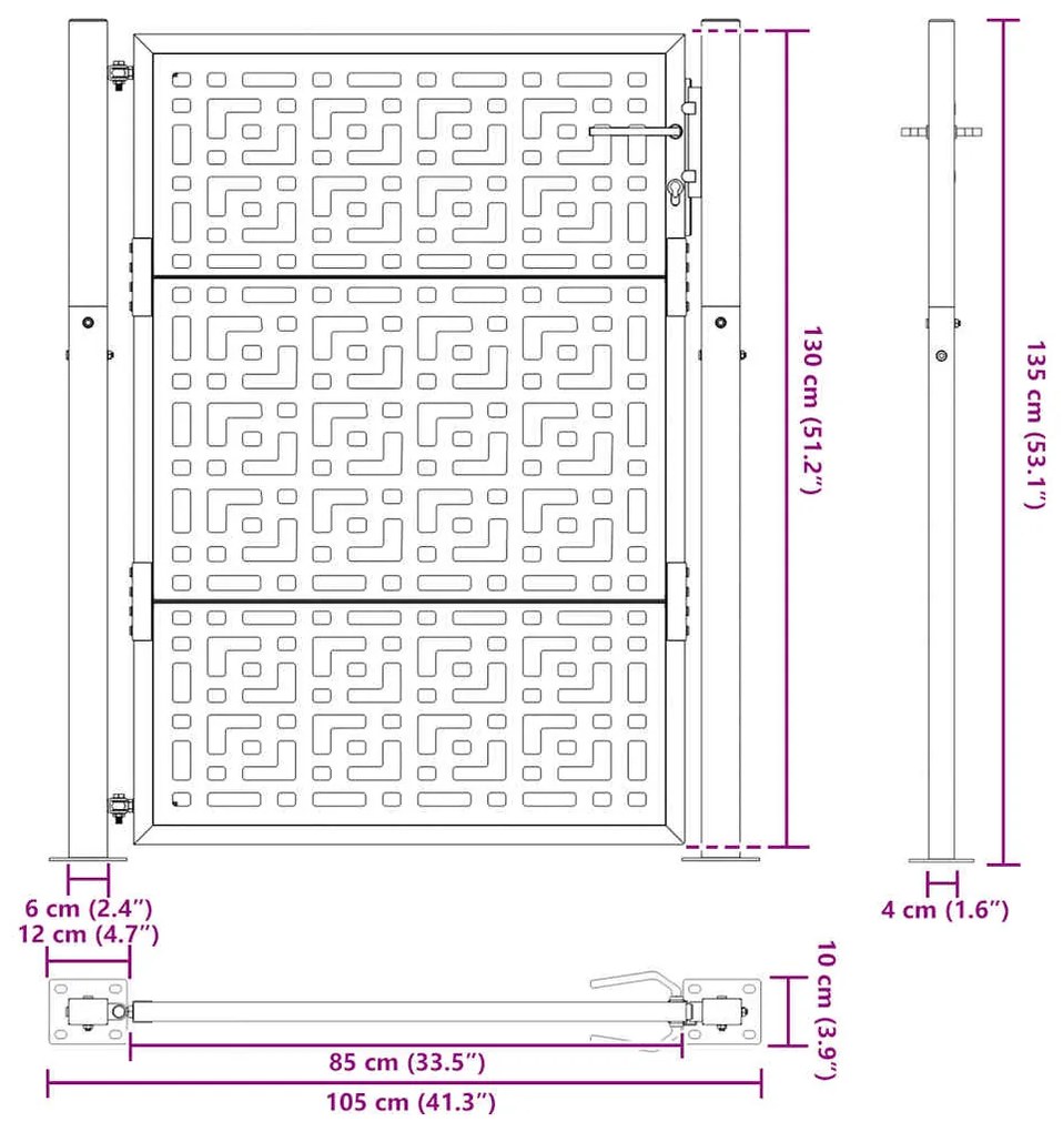 Portão de jardim 105x130 cm design cruzado de aço resistente