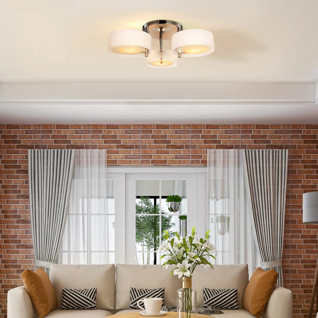 Candeeiro de Teto Moderno Candeeiro Suspenso com Ecrã em Acrílico e Suporte para Lâmpada E27 Ø64x20 cm Branco