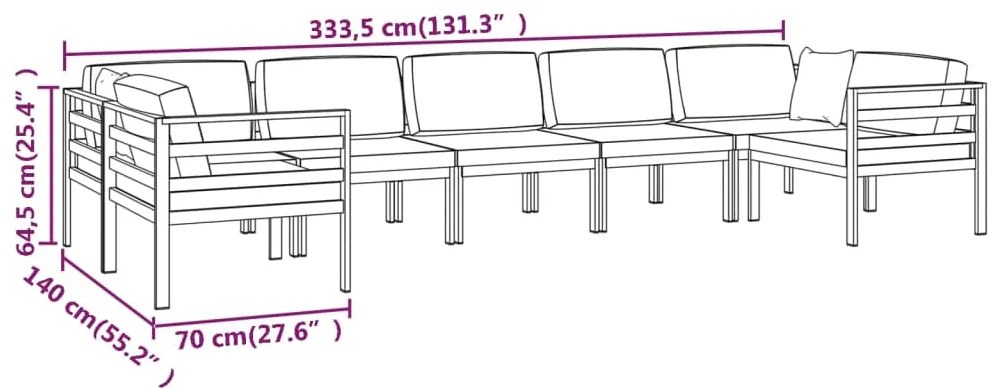 7 pcs conjunto lounge jardim com almofadões alumínio antracite