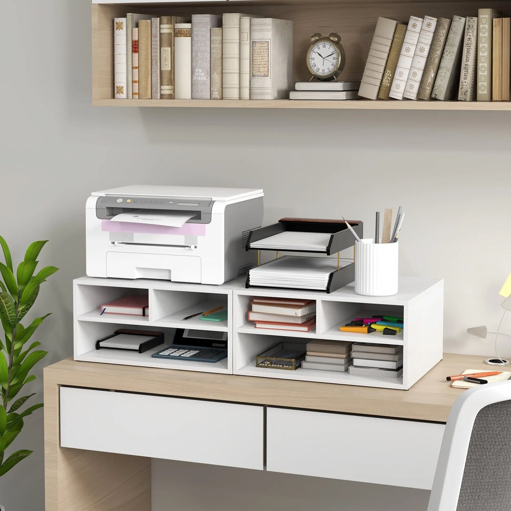Organizador de secretária com 3 compartimentos para material de escritório e suporte para impressora, 47 x 40 x 22,5 cm branco