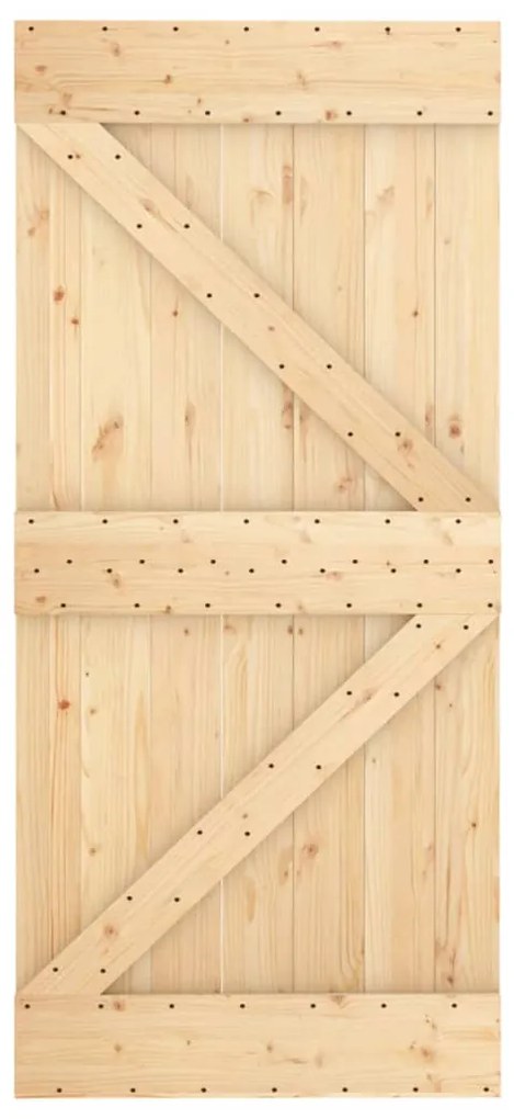 Porta de correr com ferragens 95x210 cm madeira de pinho maciça