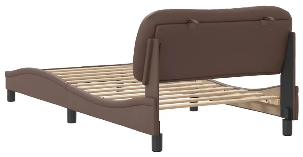 Estrutura cama c/ cabeceira 100x200cm couro artificial castanho