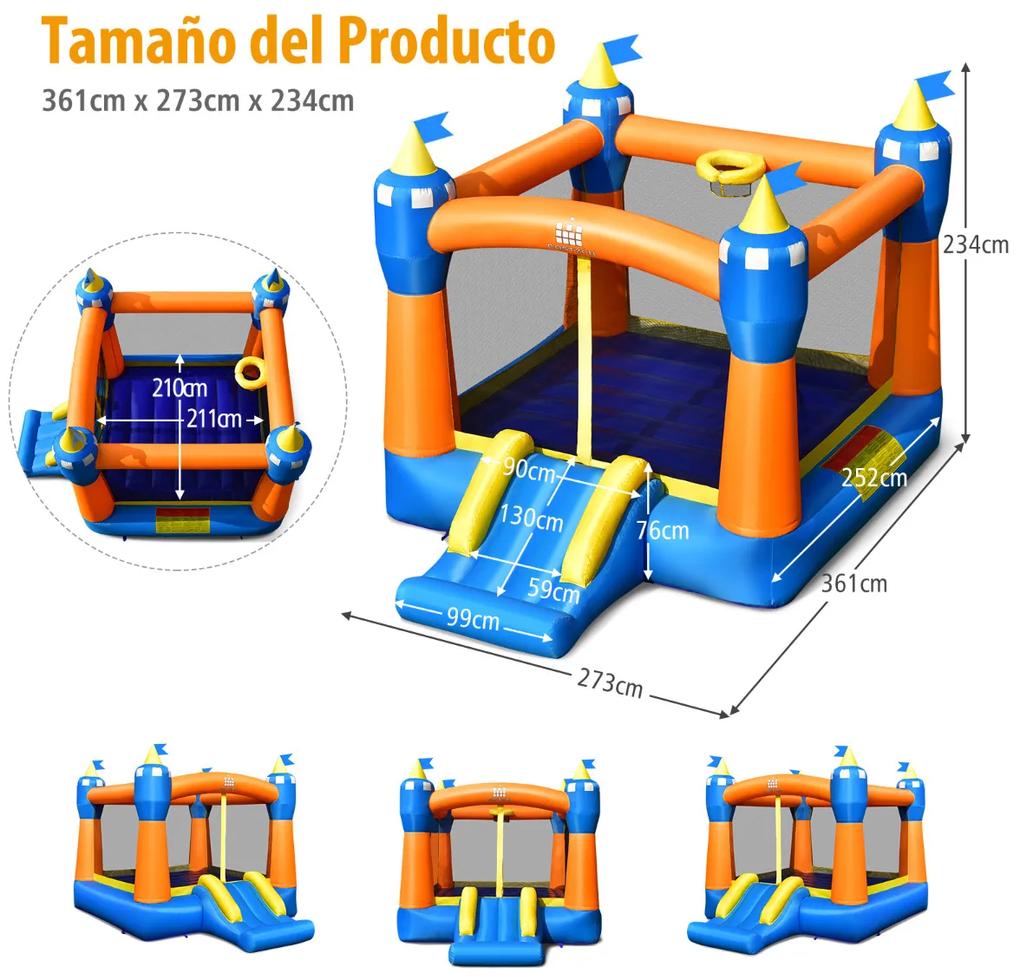 Castelo insuflável para crianças insuflável com Área de Salto de Escorregas Kit de reparação de cestos de basquetebol (sem Compressor) 361 x 273 x 234