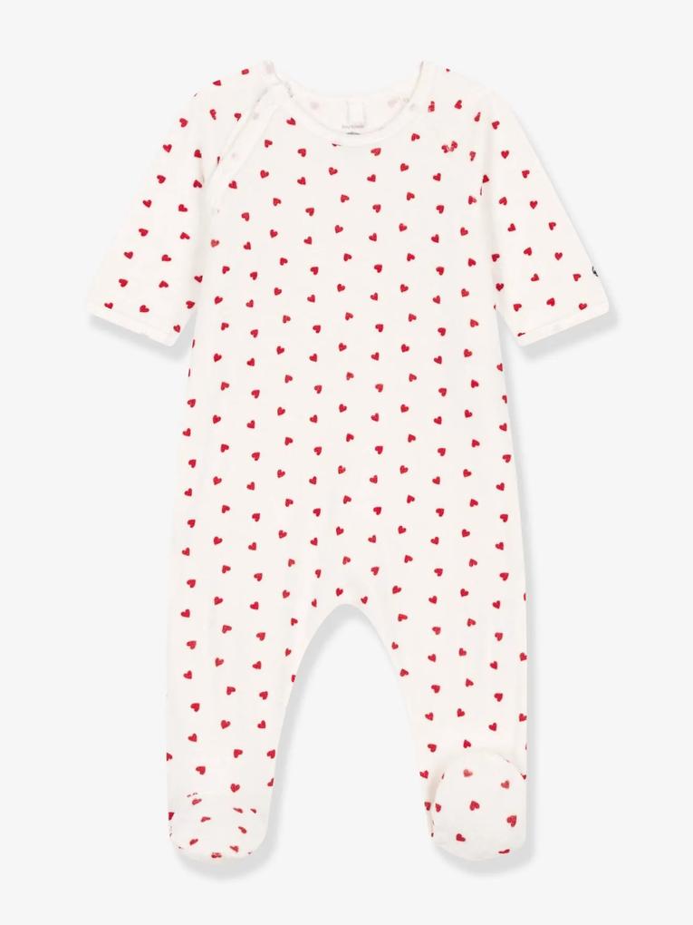 Pijama corações, em veludo, para bebé, da Petit Bateau branco estampado