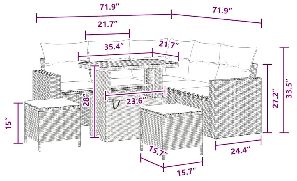 Conjunto de Sofá de Jardim de 8 Peças com Almofadas Preto em Rattan Po