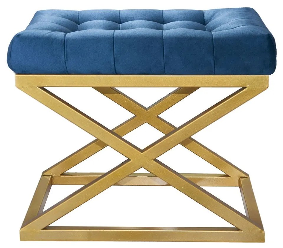 Pouffe Capraz – Gold & Blue – 50 cm x 42 cm x 40 cm