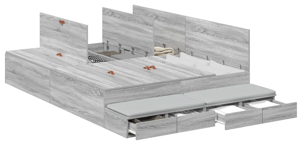 Estrado de Cama com Arrumação Cinza Sonoma 135x190 cm