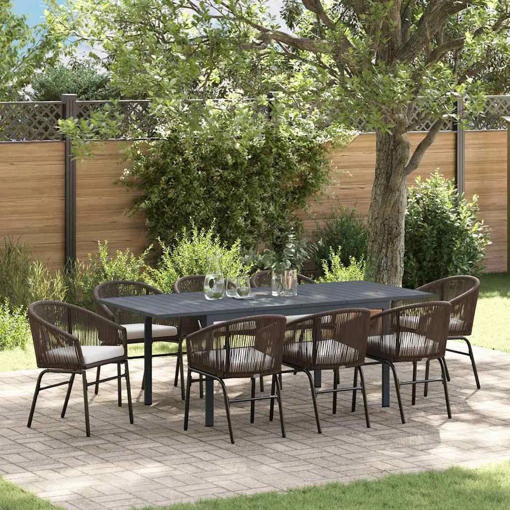vidaXL Conjunto de Jantar para Jardim Manual 9 pcs Castanho Largo
