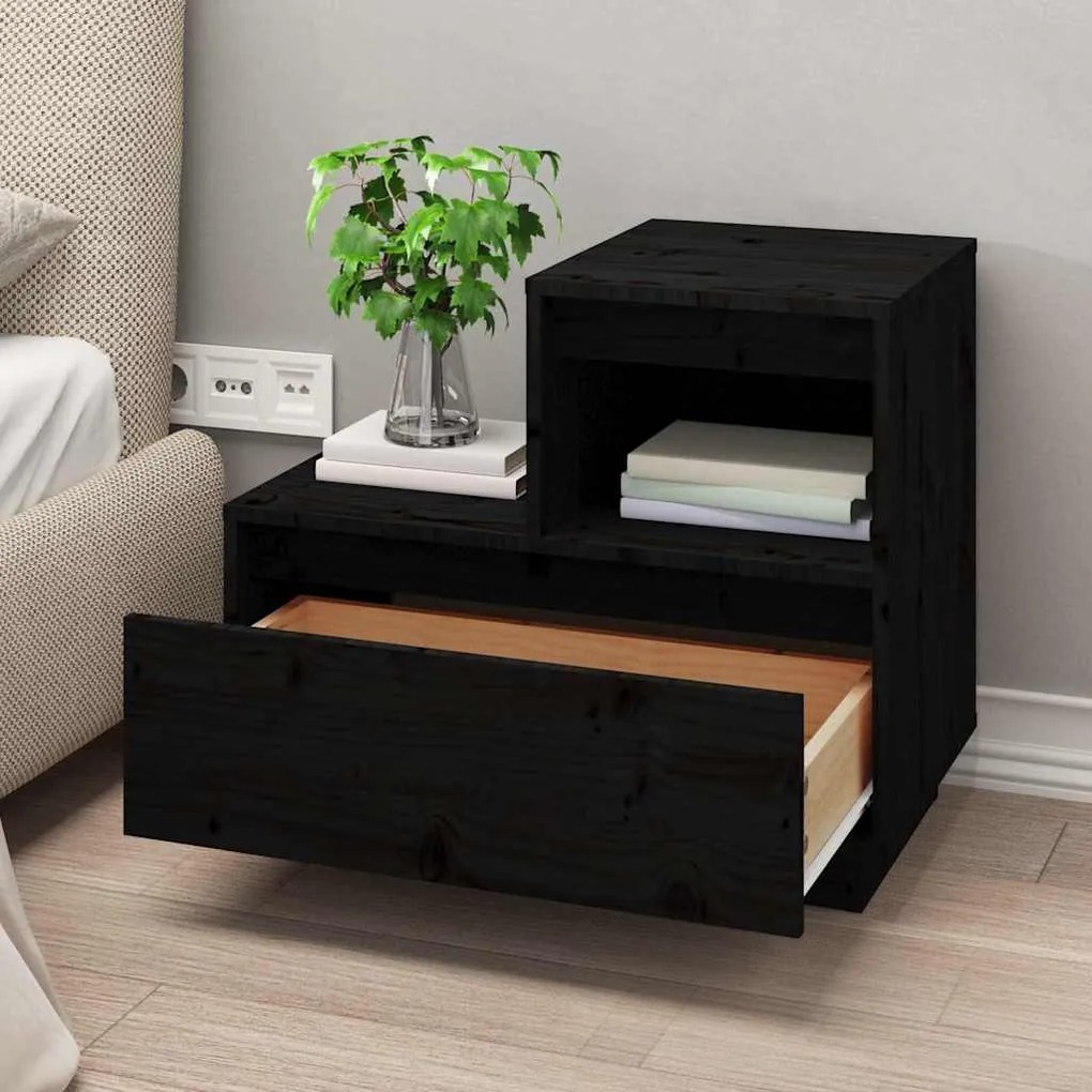 Mesas de cabeceira 2 pcs 60x34x51 cm pinho maciço preto