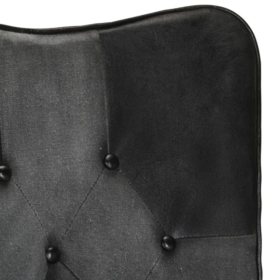 Poltrona de apoio couro genuíno preto e cinzento