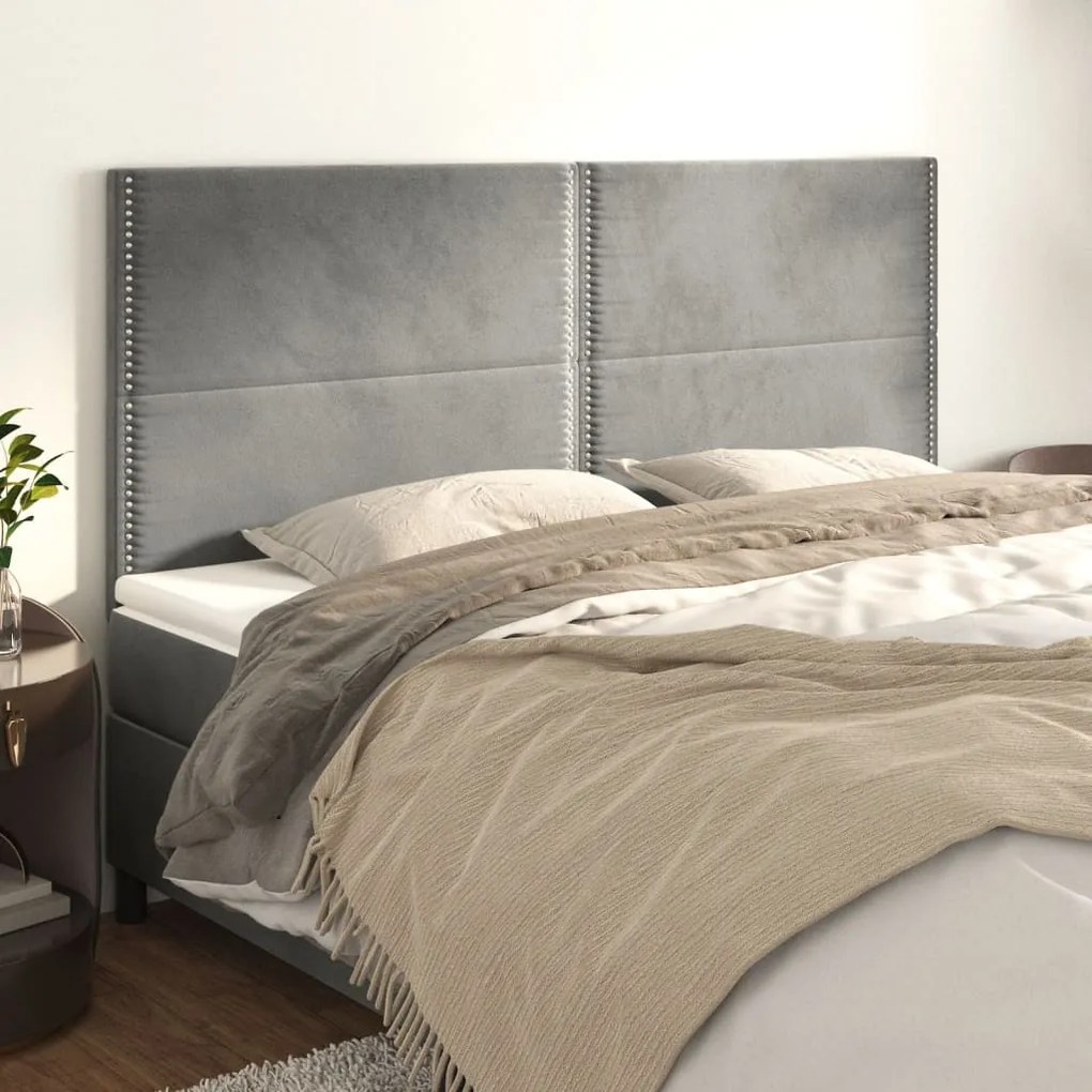 3116258 vidaXL Cabeceira de cama 4 pcs veludo 100x5x78/88 cm cinzento-claro