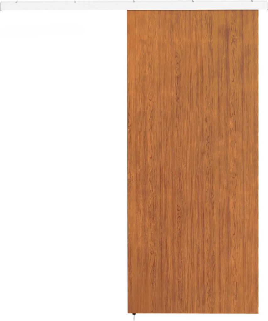 Porta de Correr com Ferragens 90x210 cm com Rolos Trilho de Alumínio e Guia de Chão Castanho