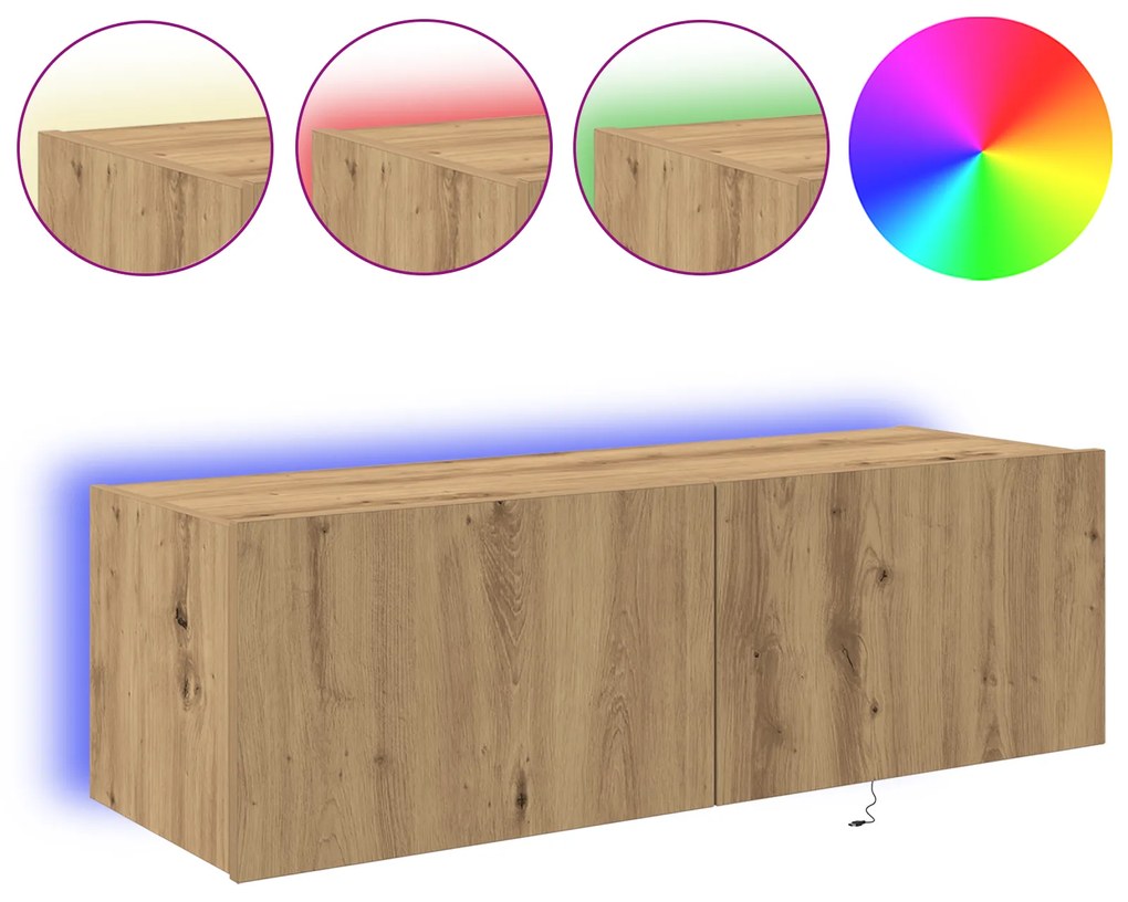 Armário de TV vidaXL com luzes LED Carvalho Artesanal 100x35x31 cm