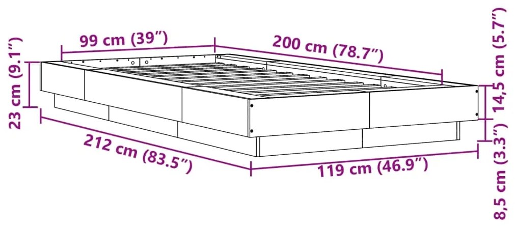 Estrutura de cama 100x200 cm derivados de madeira branco