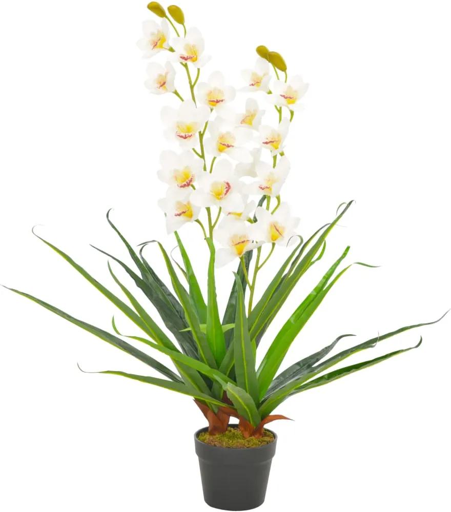 Planta orquídea artificial com vaso 90 cm branco