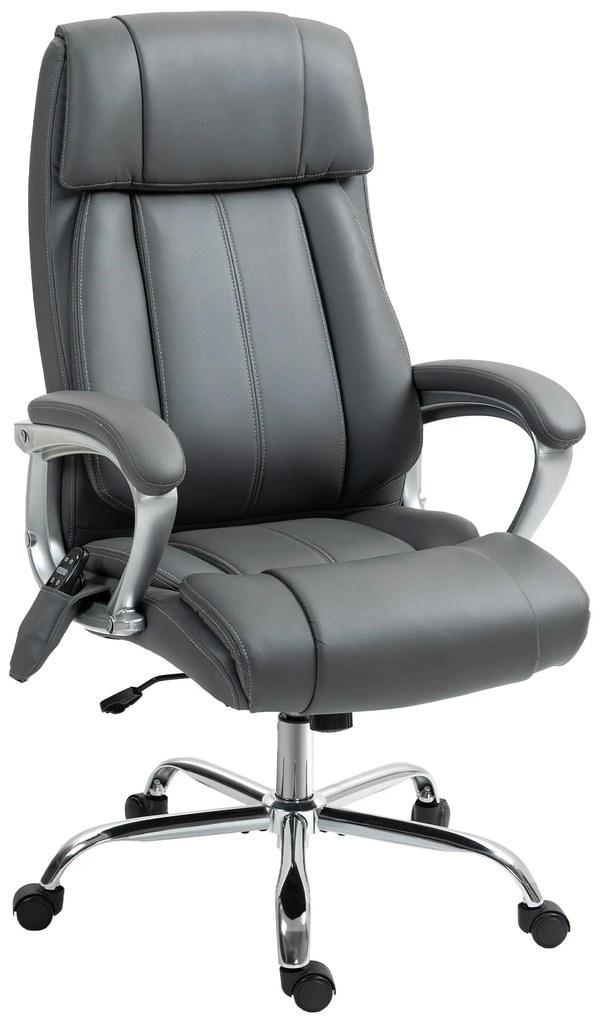 HOMCOM Cadeira de Escritório com Massagem Altura Ajustável Função de Aquecimento e Função de Inclinação 66x72x113-121 cm Cinzento Escuro