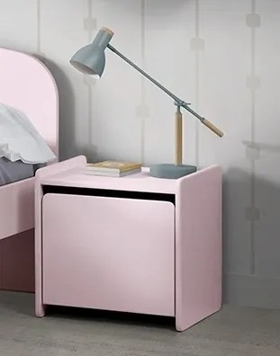 Conjunto cama infantil KIDDY (90x200) + Estrado + mesa de cabeceira Rosa