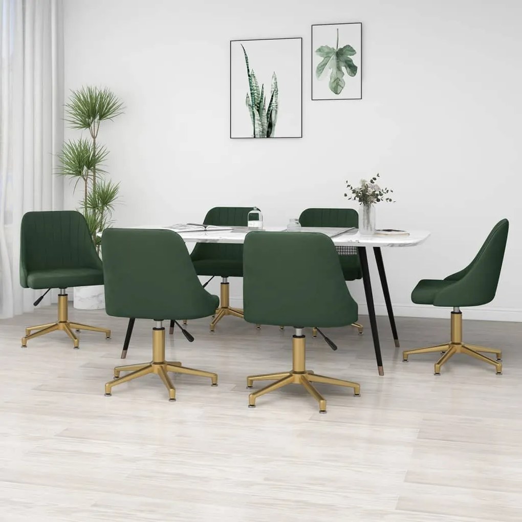 vidaXL Cadeiras de jantar giratórias 6 pcs veludo verde-escuro