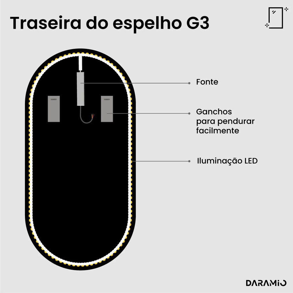 Espelho oblongo com luz G3