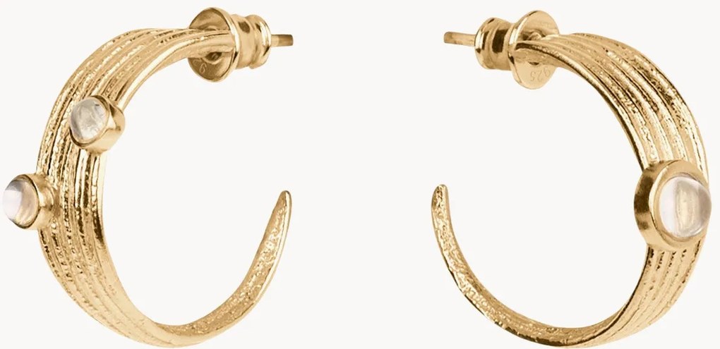 Brincos de argola banhados a ouro artesanais com pedras preciosas Prato