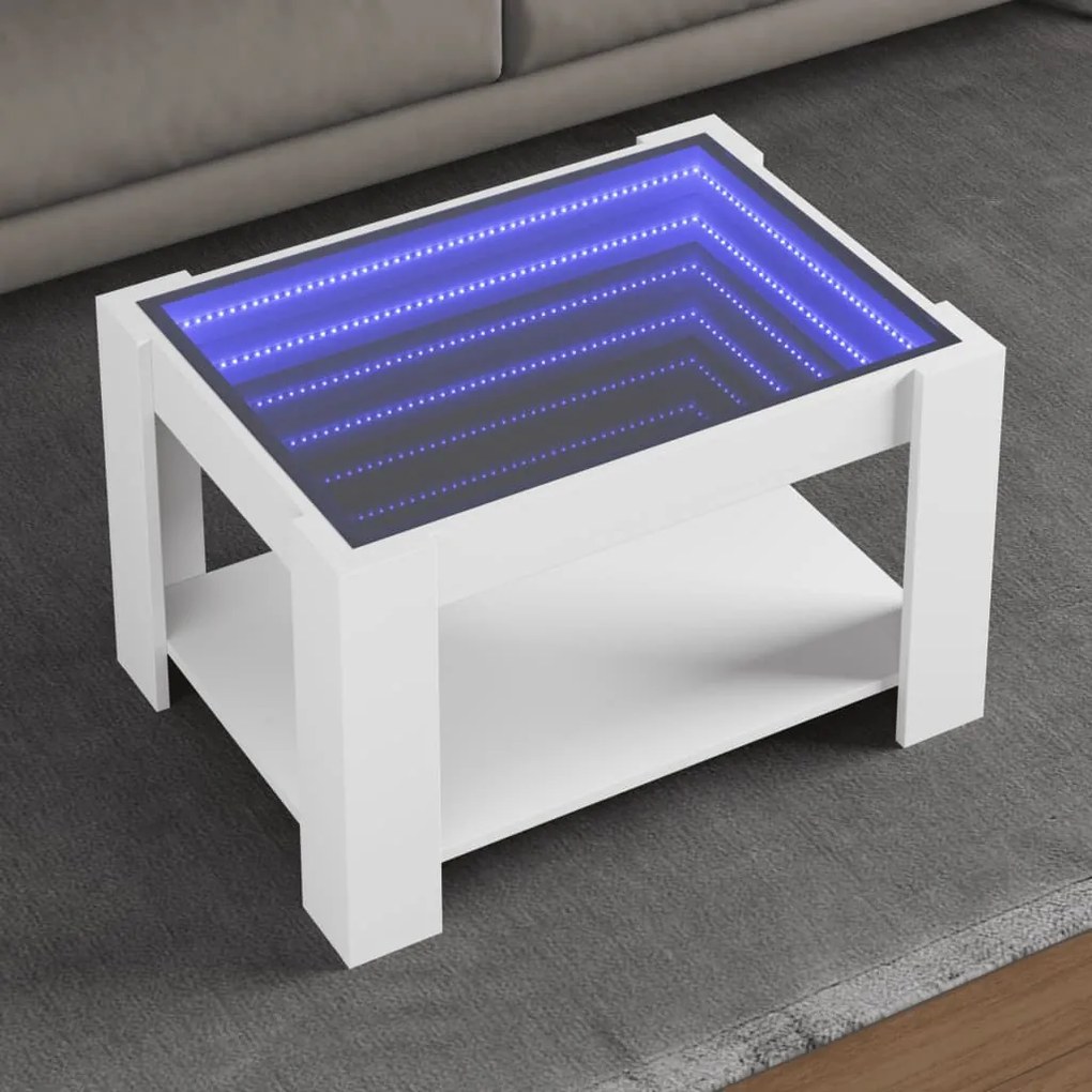 Mesa de centro c/ LEDs 73x53x45 cm derivados de madeira branco