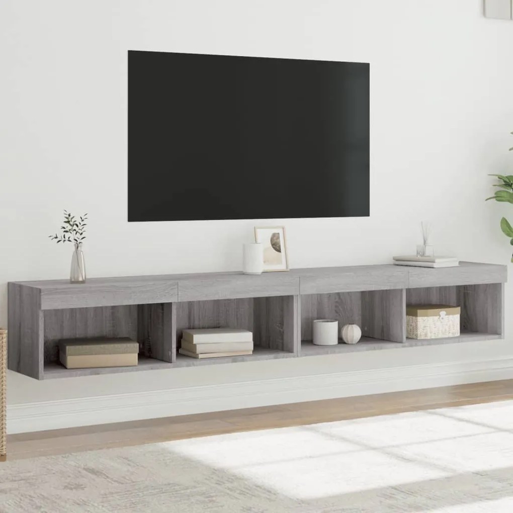 vidaXL Móveis de TV com luzes LED 2 pcs 100x30x30 cm cinzento sonoma