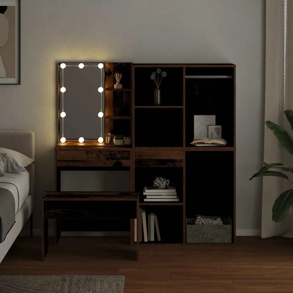 Conjunto toucador com luzes LED derivados madeira madeira velha