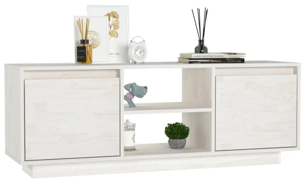 Móvel de TV 110x30x40 cm madeira de pinho maciça branco