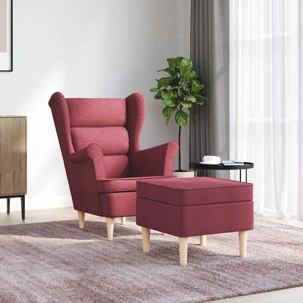 Poltrona com apoio de pés tecido vermelho tinto