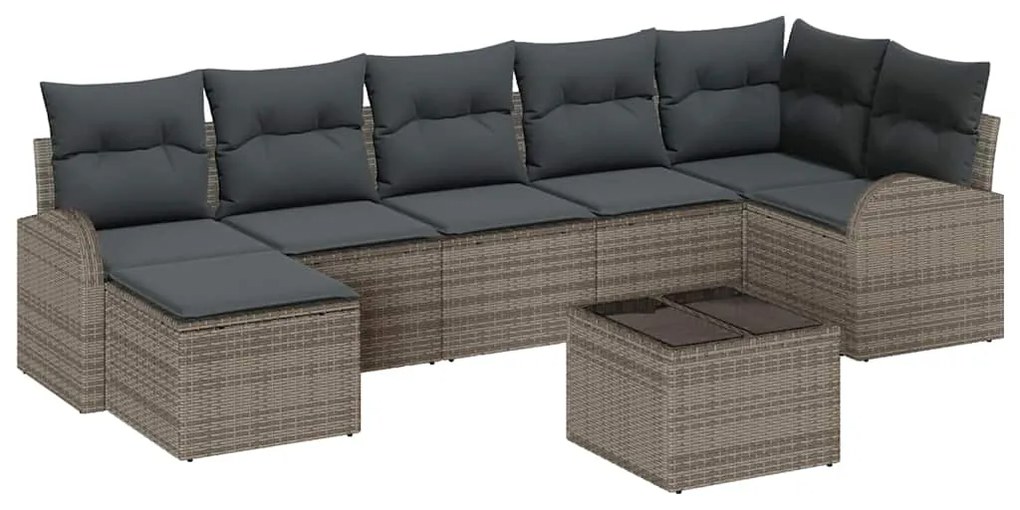 Conjunto de Sofás de Jardim em 7 peças, com almofadas pretas e rattan