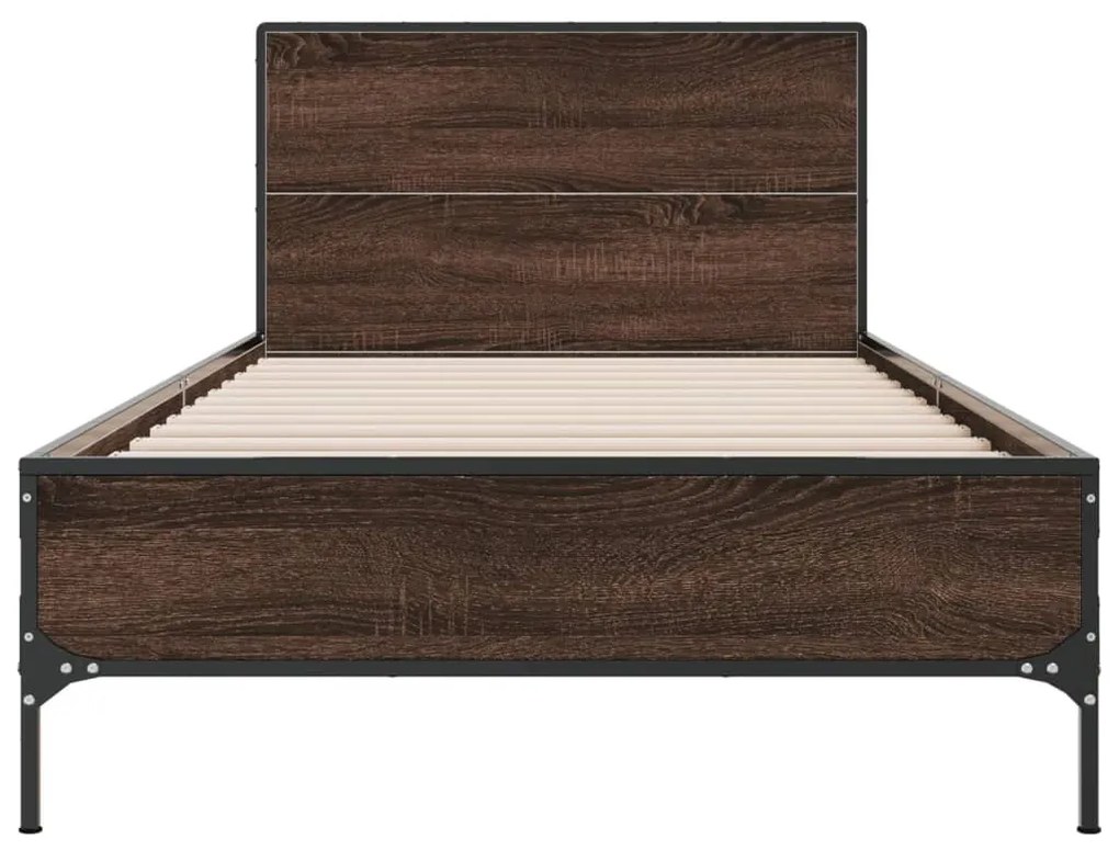 Estrutura de cama derivados de madeira/metal carvalho castanho