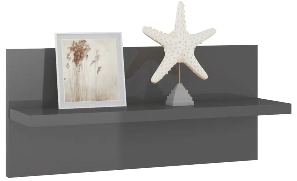 Estantes de parede 2 pcs 40x11,5x18 cm cinzento brilhante