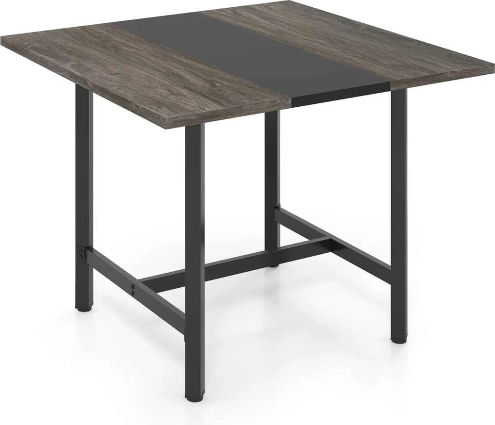 Mesa de reuniões quadrada 100 x 100 x 75 cm com tampo espesso para sala de reuniões para 4 pessoas, cinzenta e preto