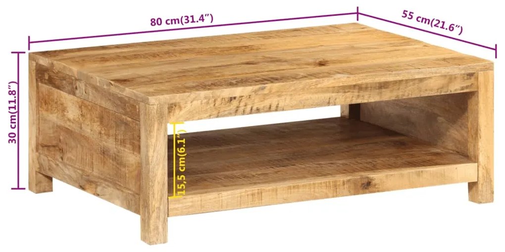 Mesa de centro 80x55x30 cm madeira de mangueira maciça