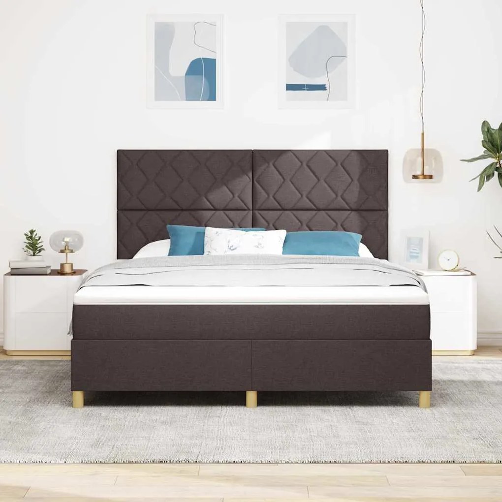 Cama Box com Colchão &amp; LED Castanho 180x200 cm Tecido