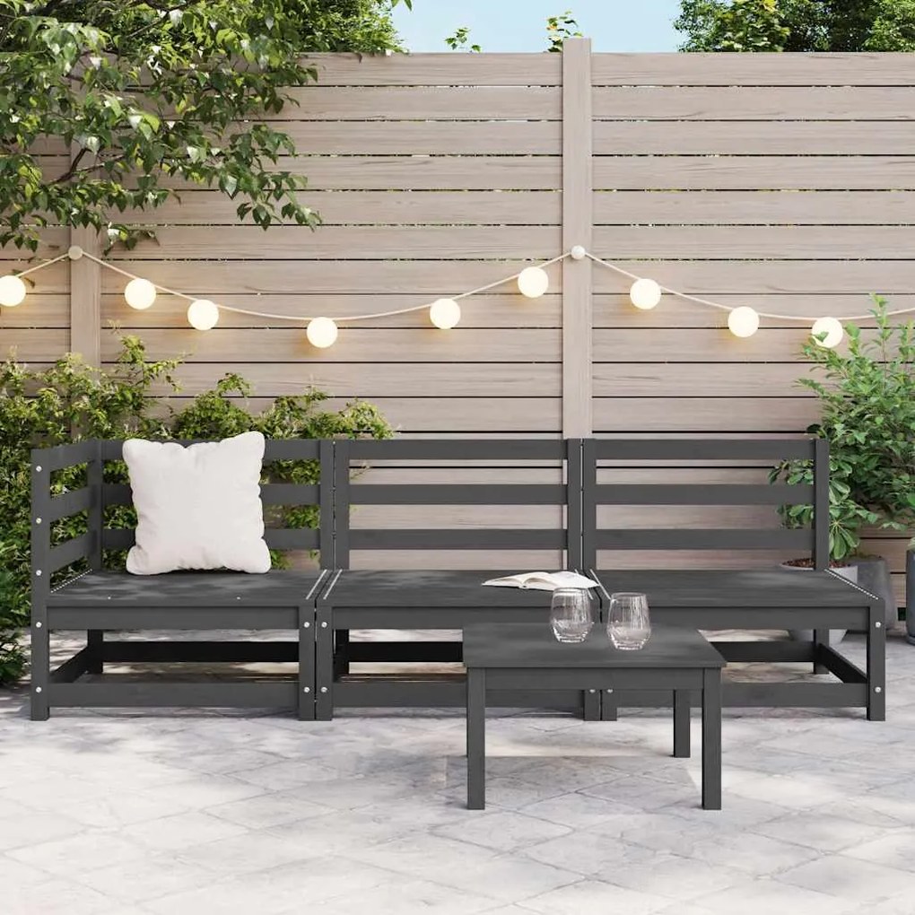 3 pcs conjunto lounge de jardim pinho maciço cinzento