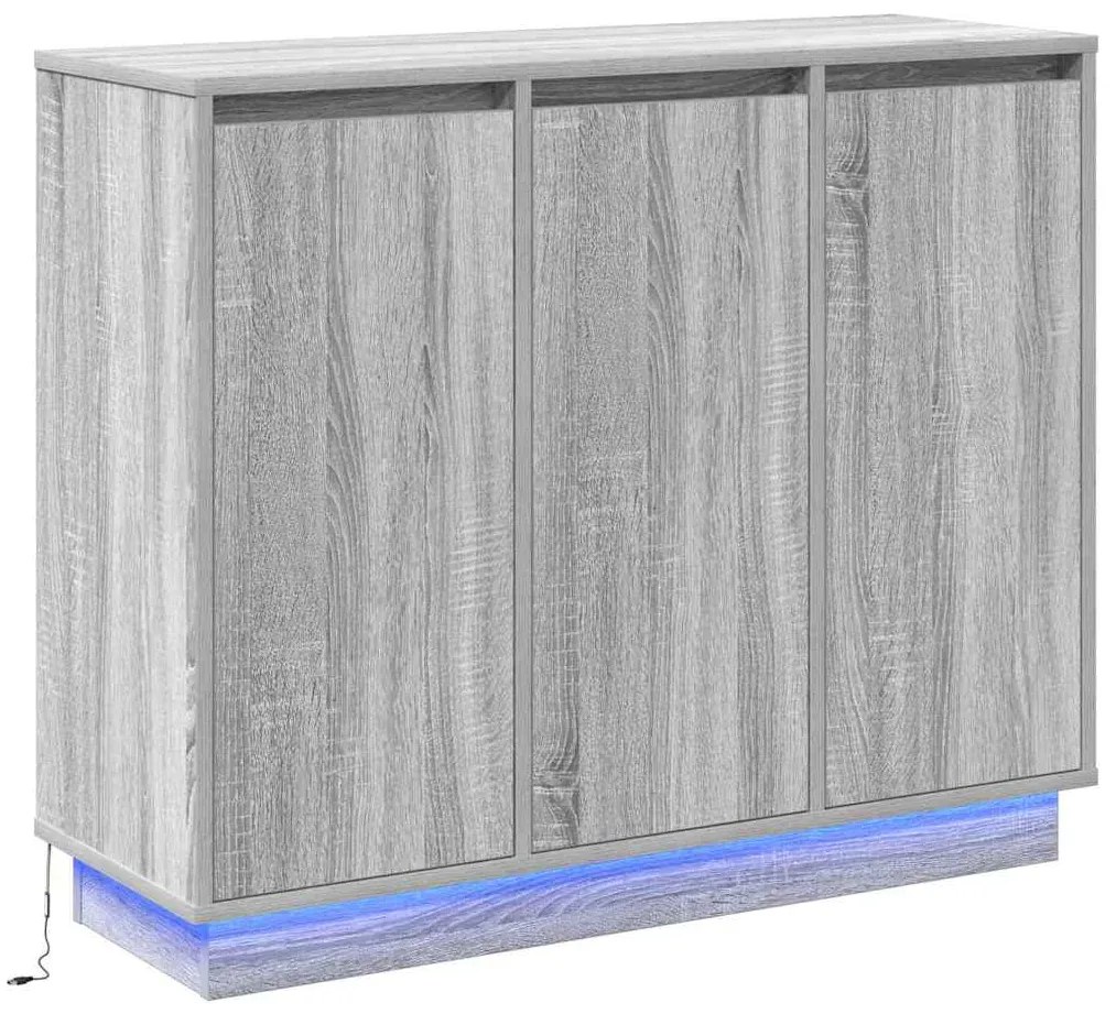 Sideboard vidaXL com LEDs em Cinza Sonoma 90x32x75 cm de Madeira de En