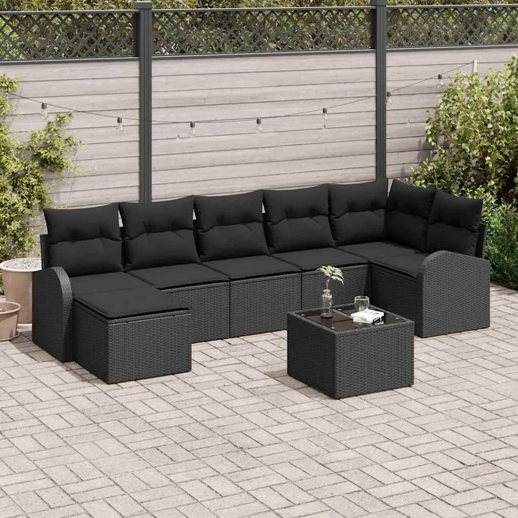 vidaXL Conjunto de Sofás com almofada 8 pcs Preto vime PE