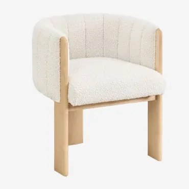 Cadeira De Jantar Em Madeira De Freixo E Tecido Leo Bouclé Tecido Bouclé Off White - Sklum