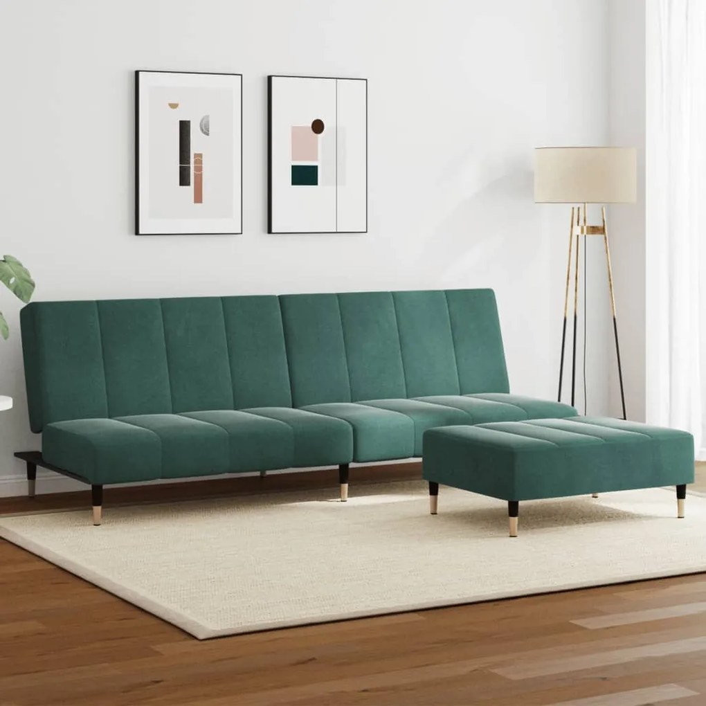 vidaXL Sofá-cama 2 lugares c/ apoio de pés veludo verde-escuro