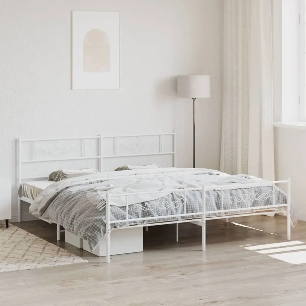 Estrutura de cama com cabeceira e pés 200x200 cm metal branco