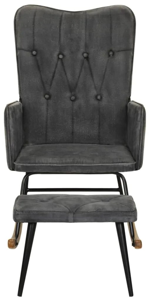 Cadeira de baloiço com apoio de pés lona vintage preto