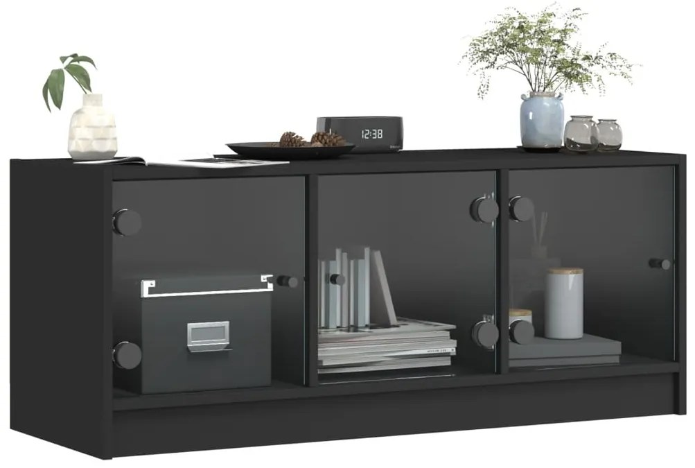 Móvel de TV c/ portas de vidro 102x37x42 cm preto