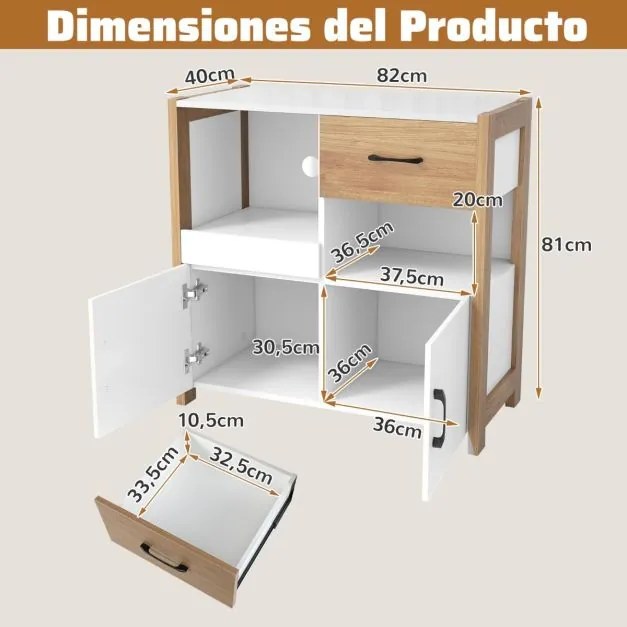 Armário de armazenamento 82 x 40 x 81 cm para escritório de estilo moderno com gaveta, prateleira deslizante e 2 portas branco