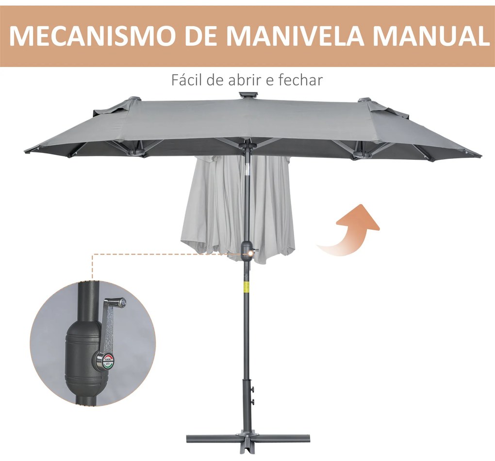 Chapéu de Sol Duplo 295x150x219 cm Chapéu de Sol de Jardim com Luzes L