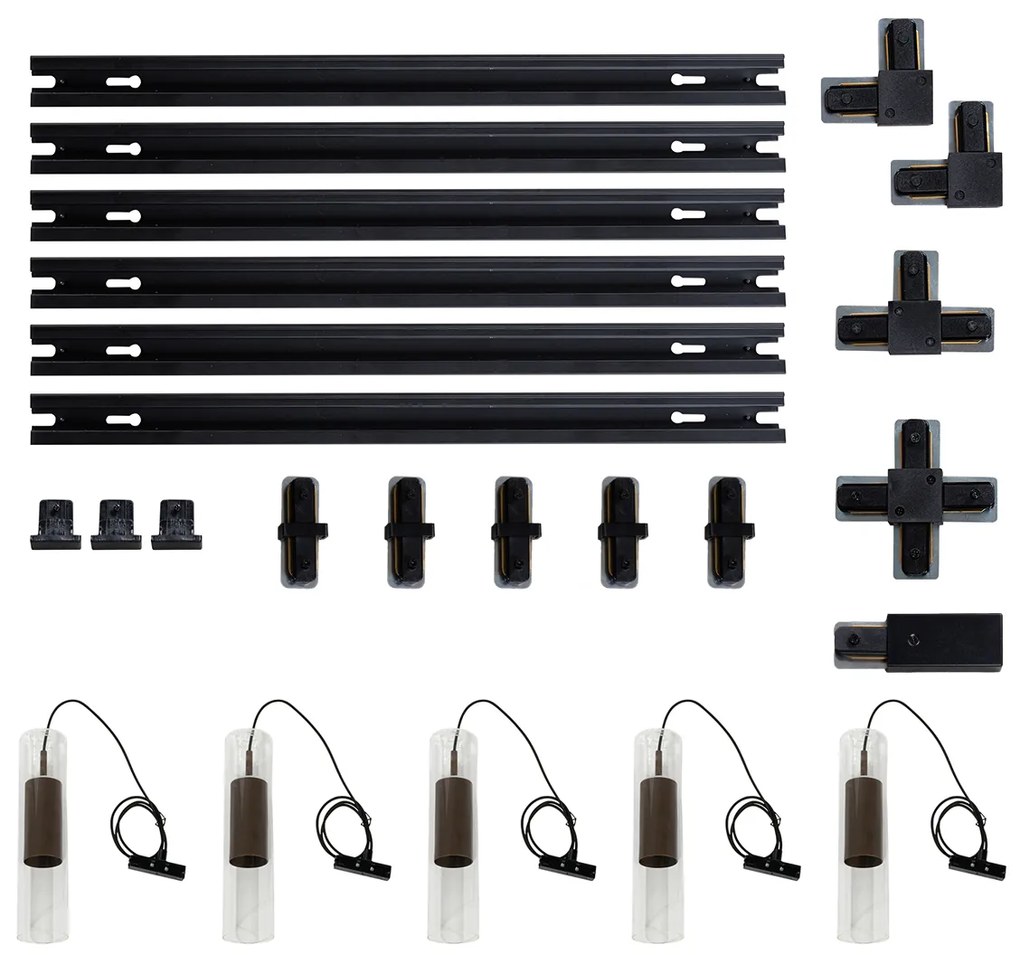 Sistema de iluminação de trilho moderno com 5 pendentes bronze escuro monofásico - Iconic Lloyd
